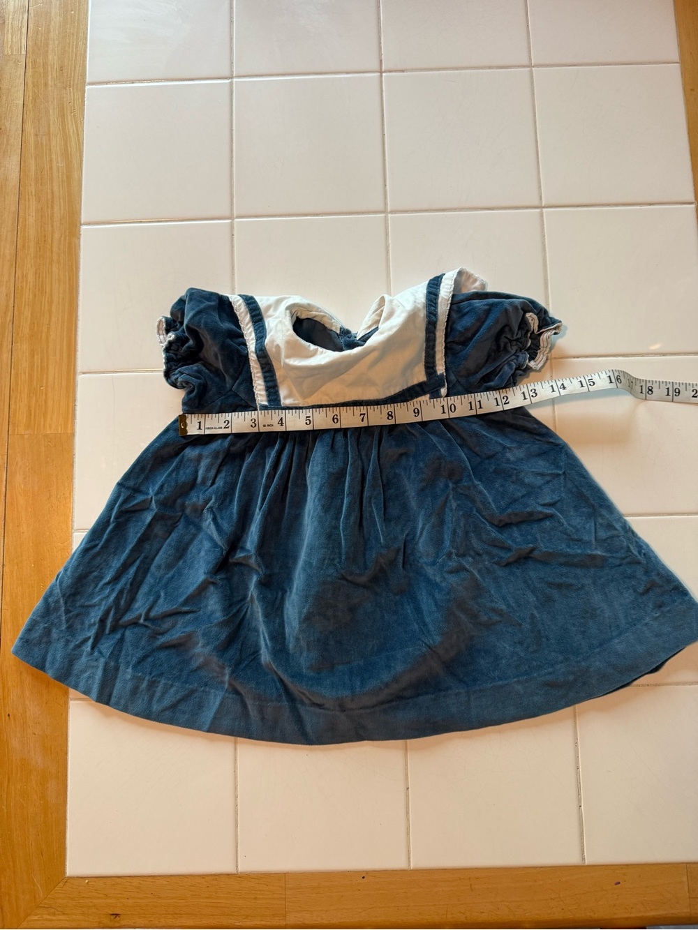 Vintage Baby Girl Sailor Dress Navy Blue and White Velvet Handmade 9-12 months - Picture 8 of 11